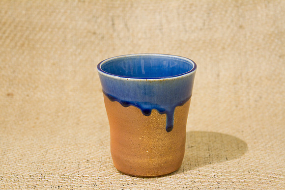 O Paul Laverty_Small Vase cup blue brown 15oz, 4.5 x 4.25, $25
