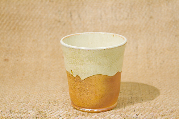 P Paul Laverty_Small Vase cup white brown 19oz, 4.75 x 4.5, $25